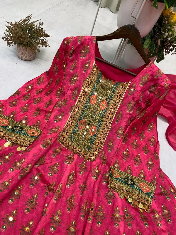 DSS 5818 *DESIGNER WEAR PRINTED CHINON  TOP WITH PANT PAIR IN REAL MIRROR WORK REAL MIRROR WORK  - 2XL-44