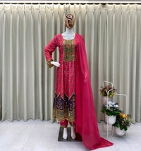 DSS 5818 *DESIGNER WEAR PRINTED CHINON  TOP WITH PANT PAIR IN REAL MIRROR WORK REAL MIRROR WORK  - 2XL-44