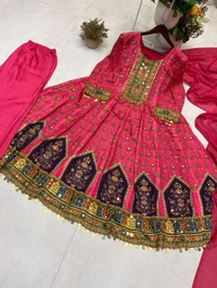 DSS 5818 *DESIGNER WEAR PRINTED CHINON  TOP WITH PANT PAIR IN REAL MIRROR WORK REAL MIRROR WORK  - 2XL-44