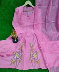 LCW 5820 *NEW PREMIUM PURE COTTON KURTI PANT AND AND DUPATTA WITH EMBRODIERY WORK  - Pink, M-38