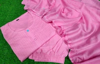 LCW 5820 *NEW PREMIUM PURE COTTON KURTI PANT AND AND DUPATTA WITH EMBRODIERY WORK  - Pink, 2XL-44