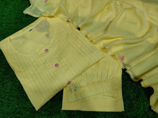 LCW 5820 *NEW PREMIUM PURE COTTON KURTI PANT AND AND DUPATTA WITH EMBRODIERY WORK  - Yellow, L-40