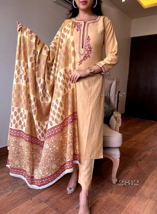 KDJ Chiku Colour Kurta Three Piece - XL-42