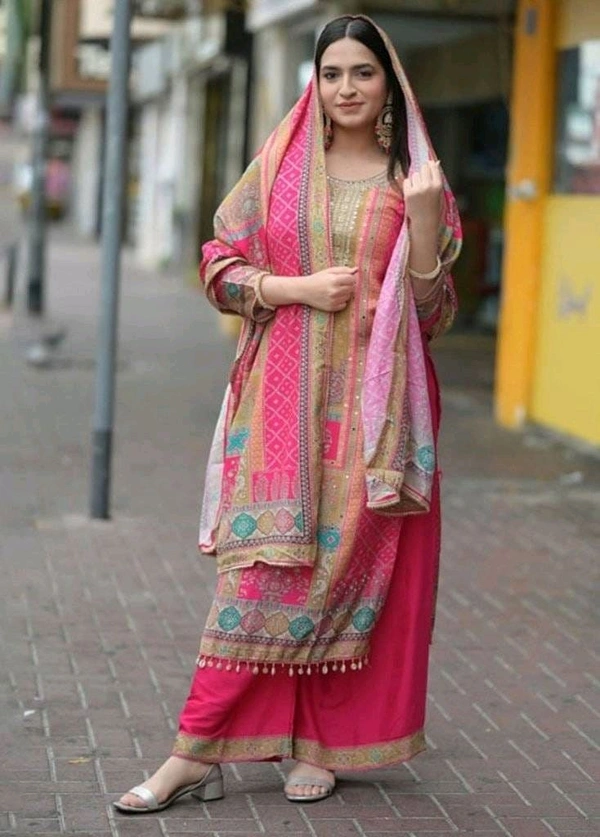 ARM 5822 NEW HOOWA HEAVY FANCY MUSLIN PRINT  PAKISTANI SUIT WITH DUPATTA SET  - pink, 2XL-44