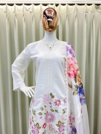 DSS 5823 NEW   DESIGNER TRENDING ROMAN SILK  FARSI SALWAR SUIT IN THREE PIECE WITH EMBROIDERY WORK  - White, L-40