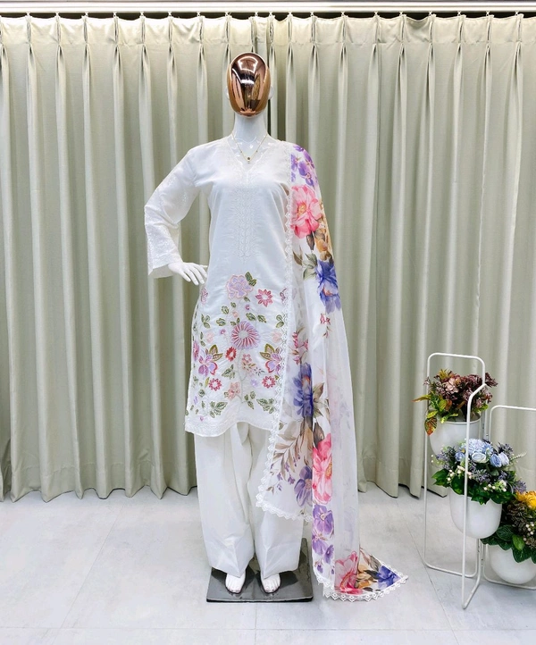 DSS 5823 NEW   DESIGNER TRENDING ROMAN SILK  FARSI SALWAR SUIT IN THREE PIECE WITH EMBROIDERY WORK  - White, XL-42