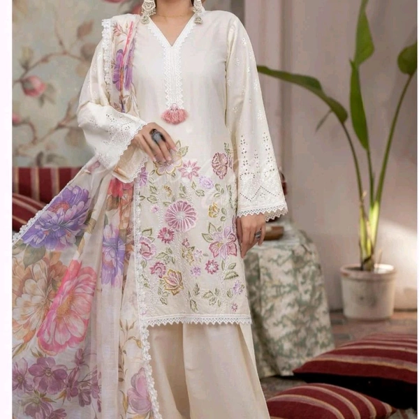 DSS 5823 NEW   DESIGNER TRENDING ROMAN SILK  FARSI SALWAR SUIT IN THREE PIECE WITH EMBROIDERY WORK  - White, XL-42