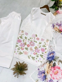 DSS 5823 NEW   DESIGNER TRENDING ROMAN SILK  FARSI SALWAR SUIT IN THREE PIECE WITH EMBROIDERY WORK  - White, XL-42