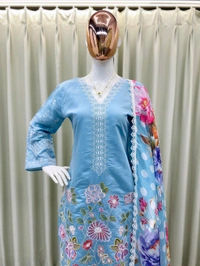 DSS 5823 NEW   DESIGNER TRENDING ROMAN SILK  FARSI SALWAR SUIT IN THREE PIECE WITH EMBROIDERY WORK  - Blue, M-38