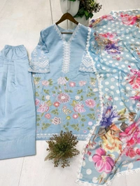 DSS 5823 NEW   DESIGNER TRENDING ROMAN SILK  FARSI SALWAR SUIT IN THREE PIECE WITH EMBROIDERY WORK  - Blue, XL-42