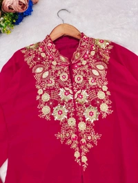 DSS 5824 New Design Launch Soft Georgette Designer Set With Multi Thread Embroidery Work  - Red, XL-42