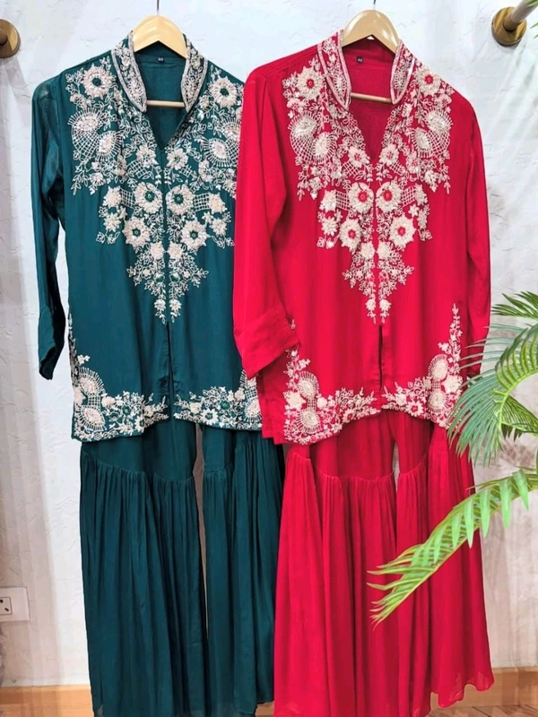 DSS 5824 New Design Launch Soft Georgette Designer Set With Multi Thread Embroidery Work  - Red, XL-42