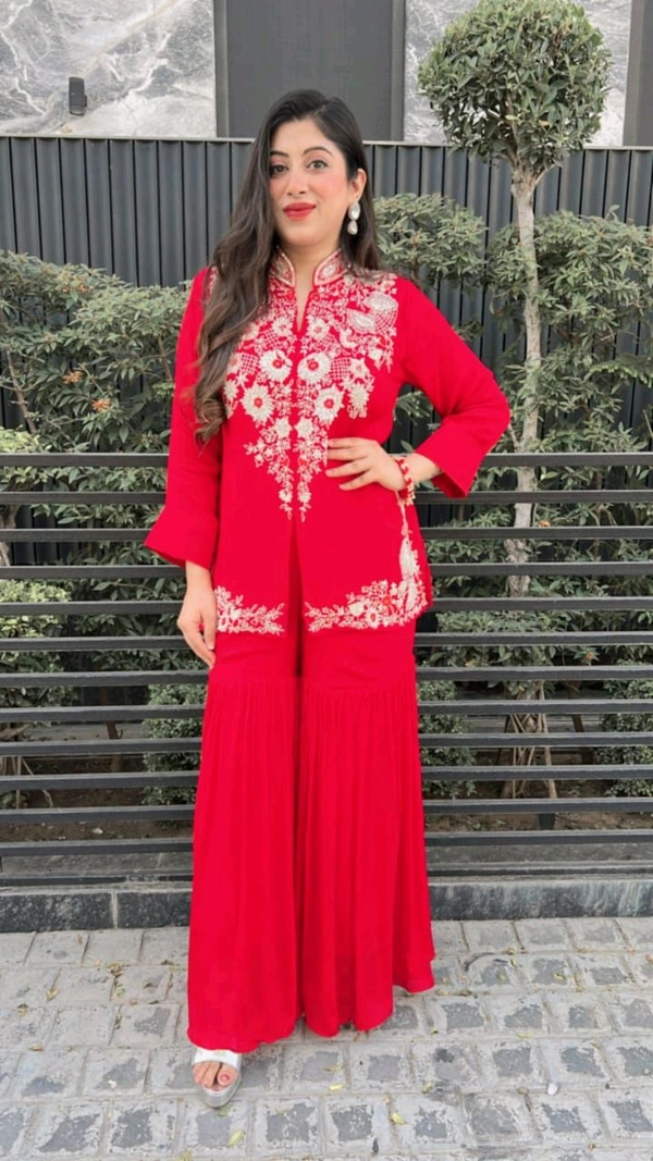 DSS 5824 New Design Launch Soft Georgette Designer Set With Multi Thread Embroidery Work  - Red, 2XL-44