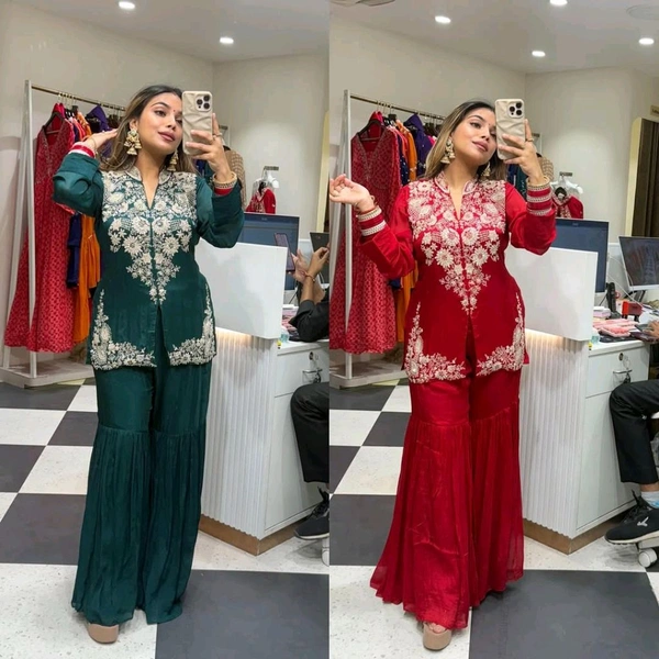 DSS 5824 New Design Launch Soft Georgette Designer Set With Multi Thread Embroidery Work  - Red, 2XL-44