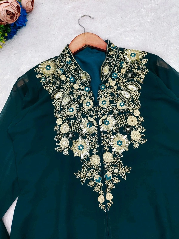DSS 5824 New Design Launch Soft Georgette Designer Set With Multi Thread Embroidery Work  - Teal green, XL-42