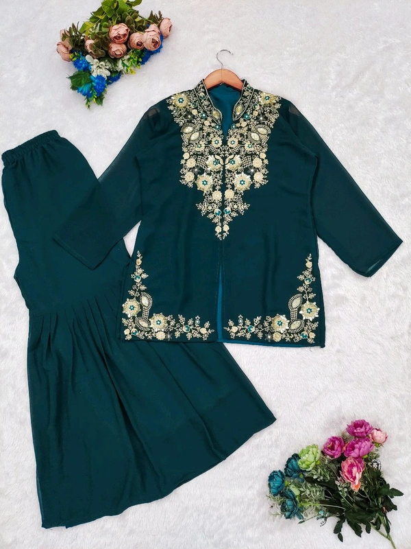 DSS 5824 New Design Launch Soft Georgette Designer Set With Multi Thread Embroidery Work  - Teal green, XL-42