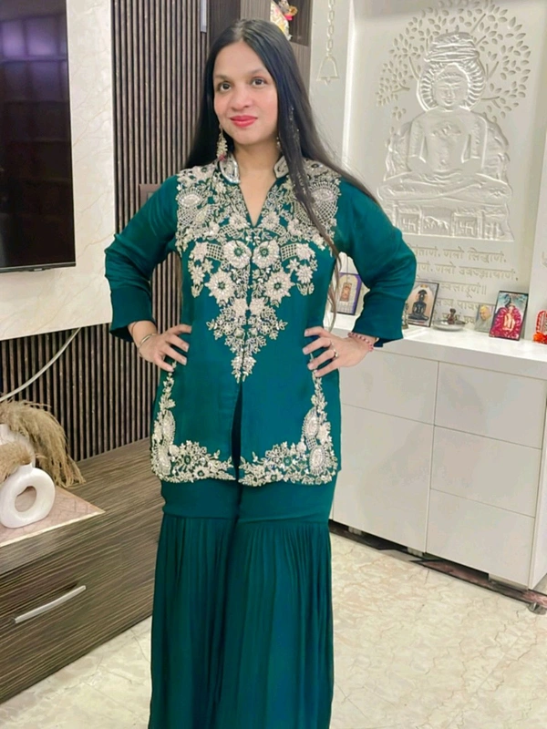 DSS 5824 New Design Launch Soft Georgette Designer Set With Multi Thread Embroidery Work  - Teal green, 2XL-44