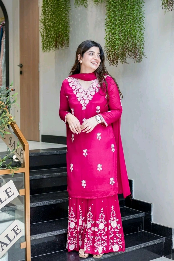 DSS 5825 New Style Pure Faux Georgette Silk  kurti-Sahara With Multi Needle Sequins Embroidery work. - pink, M-38