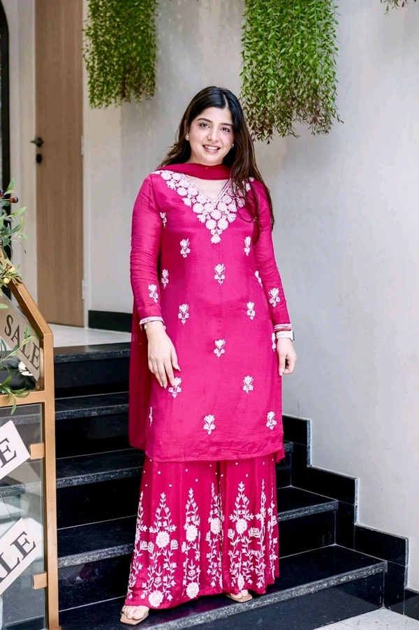 DSS 5825 New Style Pure Faux Georgette Silk  kurti-Sahara With Multi Needle Sequins Embroidery work. - pink, L-40