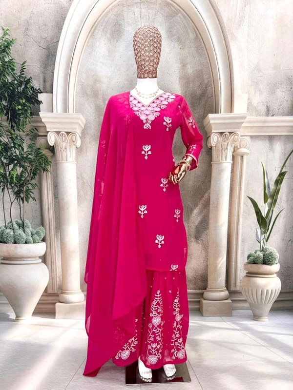 DSS 5825 New Style Pure Faux Georgette Silk  kurti-Sahara With Multi Needle Sequins Embroidery work. - pink, 2XL-44
