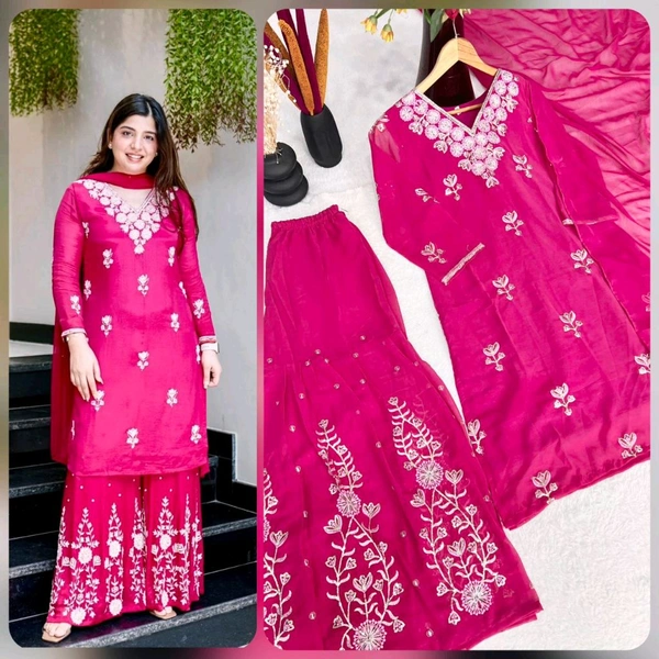 DSS 5825 New Style Pure Faux Georgette Silk  kurti-Sahara With Multi Needle Sequins Embroidery work. - pink, 2XL-44