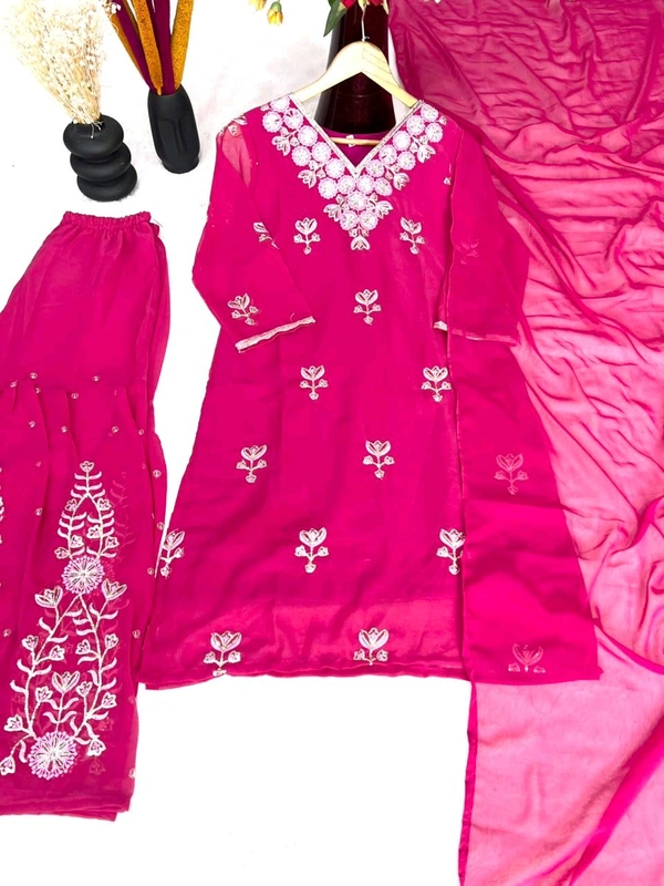 DSS 5825 New Style Pure Faux Georgette Silk  kurti-Sahara With Multi Needle Sequins Embroidery work. - pink, 2XL-44