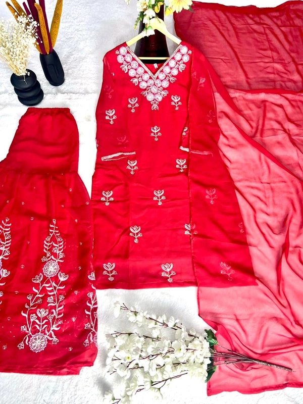 DSS 5825 New Style Pure Faux Georgette Silk  kurti-Sahara With Multi Needle Sequins Embroidery work. - Red, M-38