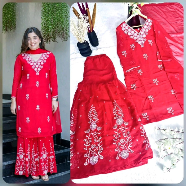 DSS 5825 New Style Pure Faux Georgette Silk  kurti-Sahara With Multi Needle Sequins Embroidery work. - Red, L-40