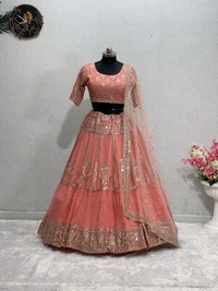 DSS 5828 *BRIDAL WEAR HEAVY FUAX GEORGETTE EMBROIDERED SEQUENCE WORK LEHENGAS CHOLI WITH DUPATTA - 2XL-44