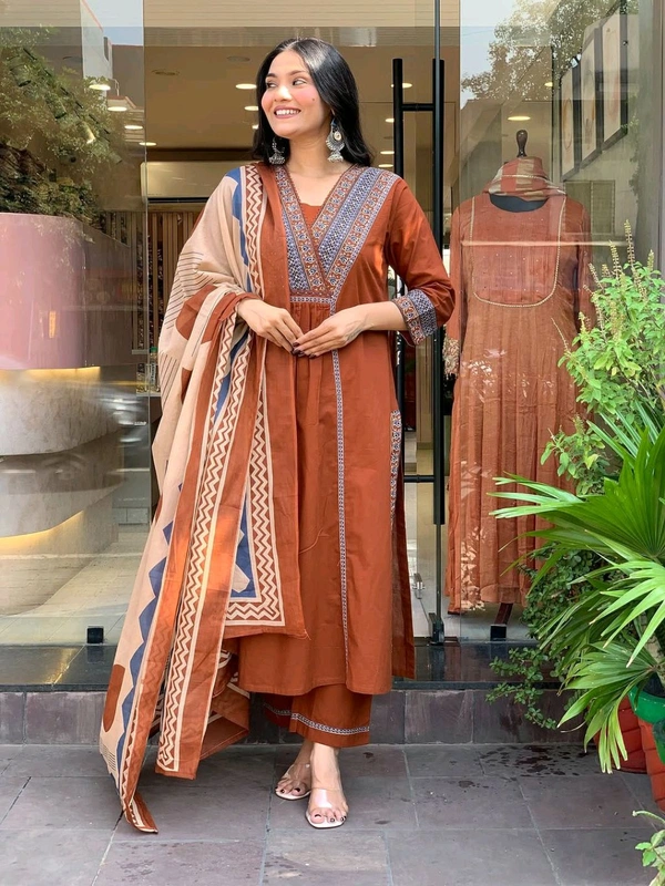 LCE 5829 *New Look & Perfect Pure Cotton Kurti Pant And Dupatta Set With Embroidery Work  - M-38