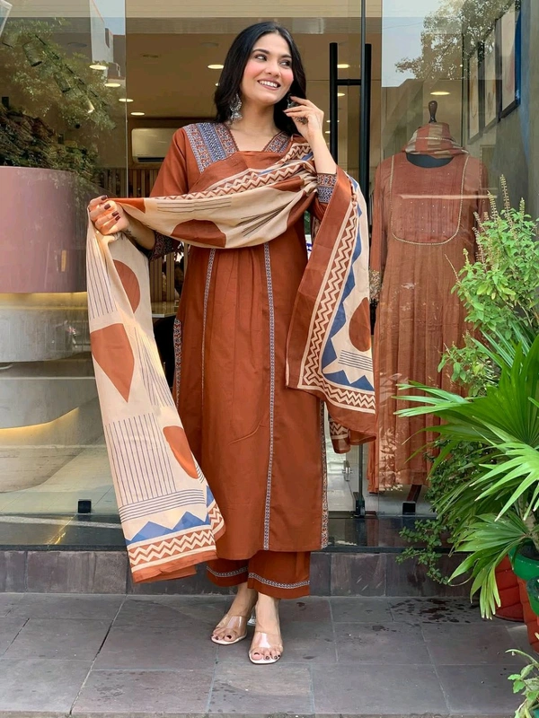 LCE 5829 *New Look & Perfect Pure Cotton Kurti Pant And Dupatta Set With Embroidery Work  - XL-42