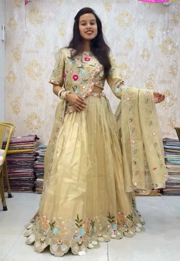 DSS 5831 New Festival Crop. Top Pure Cotton Gold CrushHeavy Embroidery Thread & Sequence Work - M-38