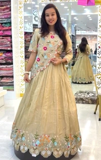DSS 5831 New Festival Crop. Top Pure Cotton Gold CrushHeavy Embroidery Thread & Sequence Work - L-40
