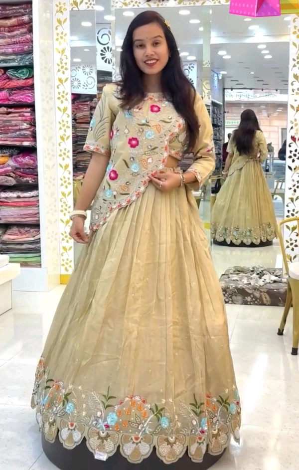 DSS 5831 New Festival Crop. Top Pure Cotton Gold CrushHeavy Embroidery Thread & Sequence Work - L-40