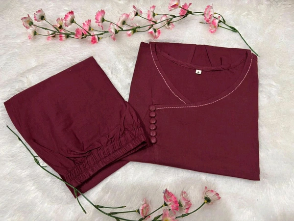 SF5  5832 New Premium  launch Pure cotton coord - set  beautiful botton work with 2 pockets - Maroon, 2XL-44