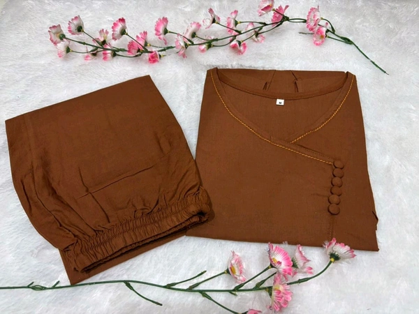 SF5  5832 New Premium  launch Pure cotton coord - set  beautiful botton work with 2 pockets - Brown, 2XL-44