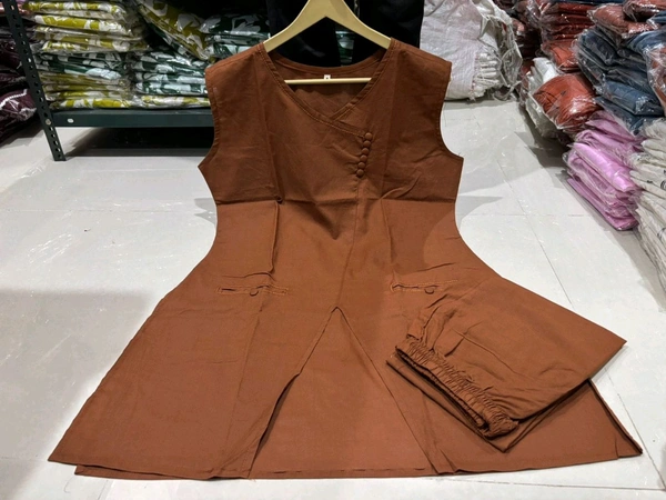 SF5  5832 New Premium  launch Pure cotton coord - set  beautiful botton work with 2 pockets - Brown, 2XL-44