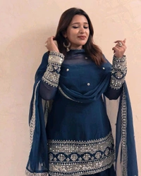 DSS 5833 *ENHANCE THE BEAUTY OF YOUR WARDROBE WITH THIS NEWLY LAUNCHED GEORGETTE  FLAIRED KURTI & SHARARA(Ruffled) SET - XL-42