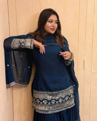DSS 5833 *ENHANCE THE BEAUTY OF YOUR WARDROBE WITH THIS NEWLY LAUNCHED GEORGETTE  FLAIRED KURTI & SHARARA(Ruffled) SET - XL-42