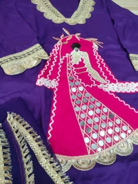 LCW 5834 NEW HEAVY RAYON COTTON  3 PIECE SET HEAVY  LACE EMBROIDERY WORK  - Purple, M-38