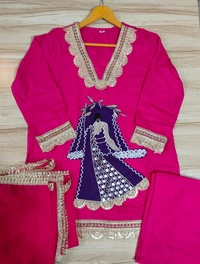 LCW 5834 NEW HEAVY RAYON COTTON  3 PIECE SET HEAVY  LACE EMBROIDERY WORK  - Rose pink, L-40