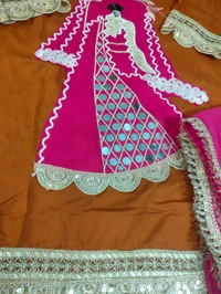 LCW 5834 NEW HEAVY RAYON COTTON  3 PIECE SET HEAVY  LACE EMBROIDERY WORK  - Web Orange, XL-42