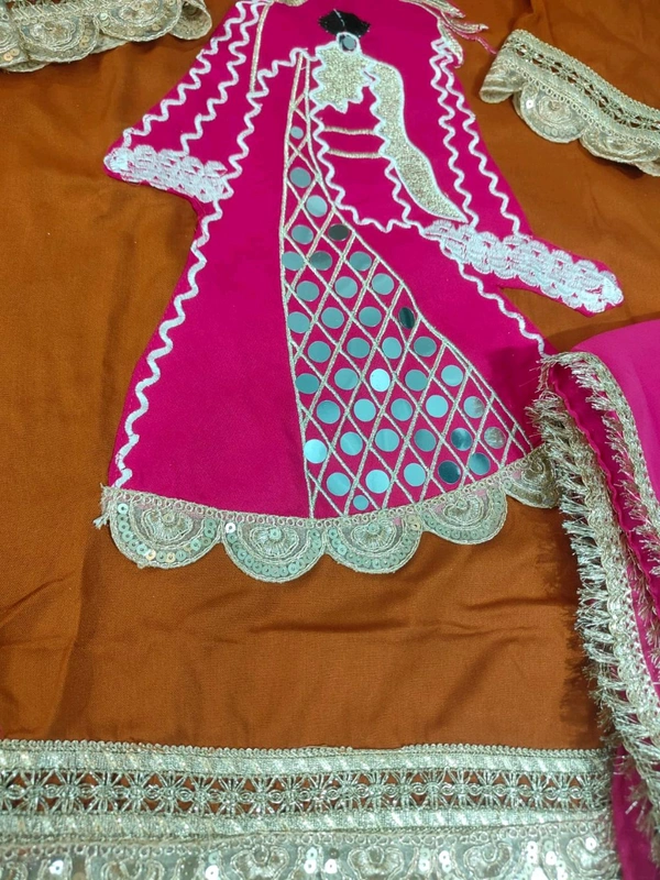 LCW 5834 NEW HEAVY RAYON COTTON  3 PIECE SET HEAVY  LACE EMBROIDERY WORK  - Web Orange, XL-42