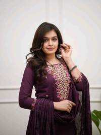 LCW 5835 New launch Pure Cotton Kurti Pant And Malmal Dupatta Set With Colourful Embroidery Work  - Purple, L-40
