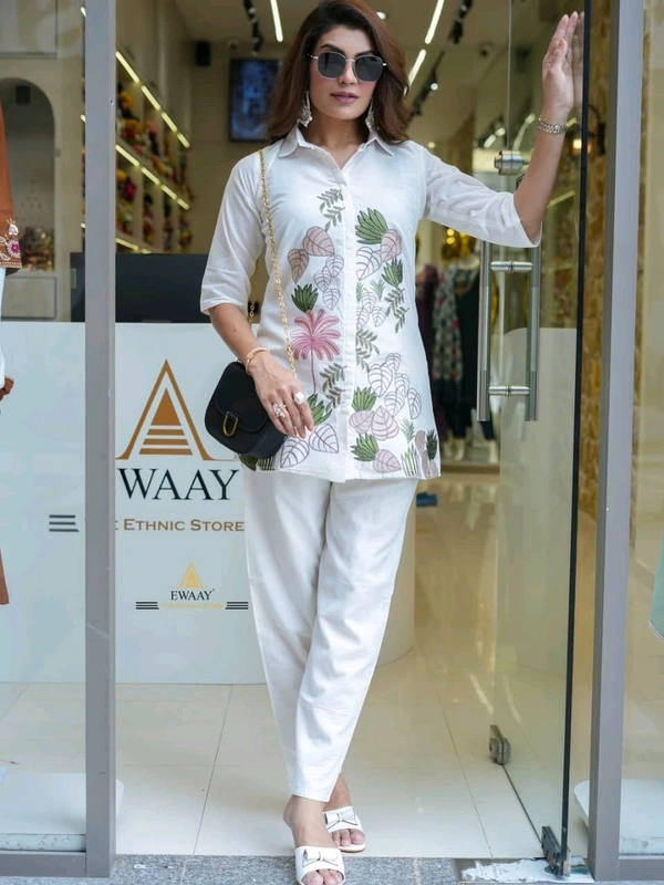 LCW 5836 New Trending cotton Embroidery work casual top Bottom set Stylish Embroidery Cotton Co-ord Sets  - XL-42