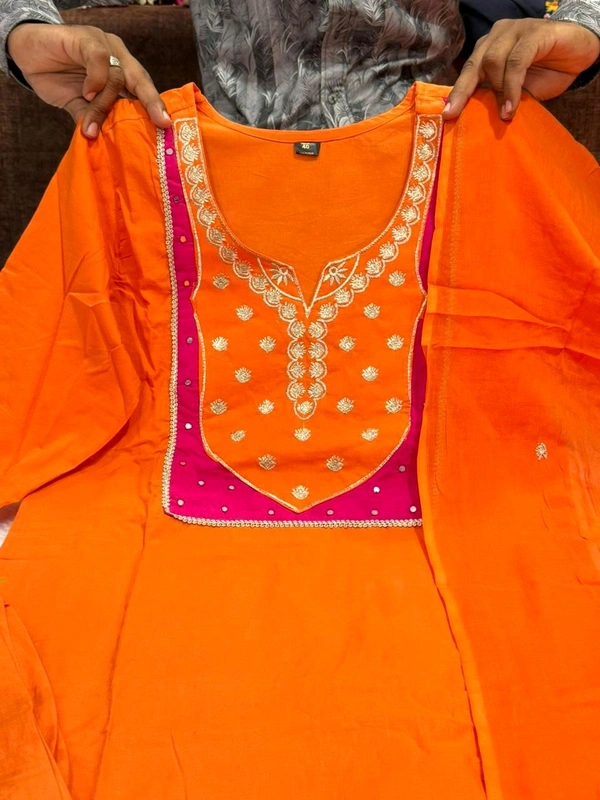 LCW 5837 *NEW ARRIVALS  EMBROIDERY SET HEAVY PURE COTTON KURTI PANT AND DUPATTA SET  - XL-42