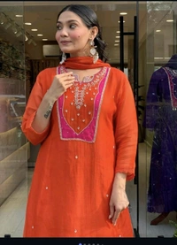 LCW 5837 *NEW ARRIVALS  EMBROIDERY SET HEAVY PURE COTTON KURTI PANT AND DUPATTA SET  - 2XL-44