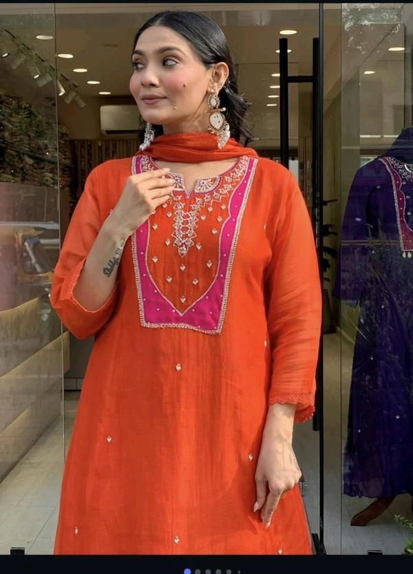 LCW 5837 *NEW ARRIVALS  EMBROIDERY SET HEAVY PURE COTTON KURTI PANT AND DUPATTA SET  - 3XL-46