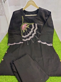 LCW 5838 NEW STYLE BEAUTIFUL DESIGNER  FLEX COTTON CORDSET WITH EMBROIDERY WORK  - Black, M-38