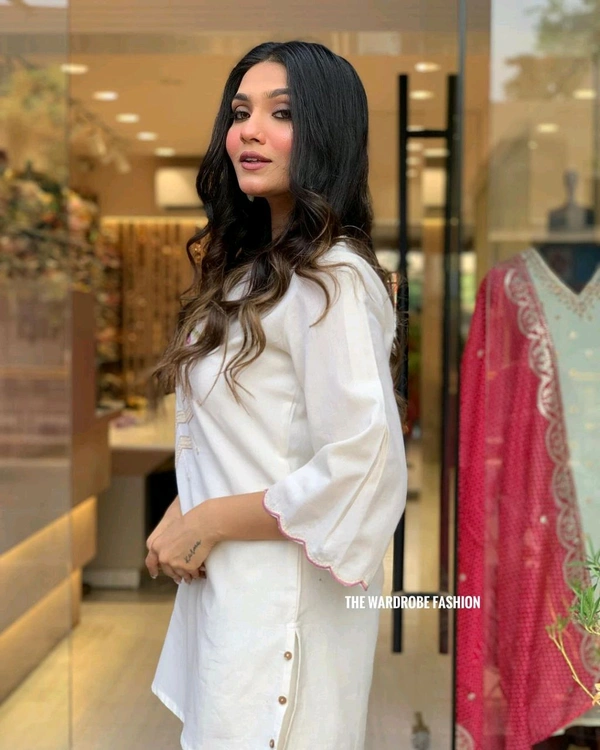 LCW 5838 NEW STYLE BEAUTIFUL DESIGNER  FLEX COTTON CORDSET WITH EMBROIDERY WORK  - White, L-40